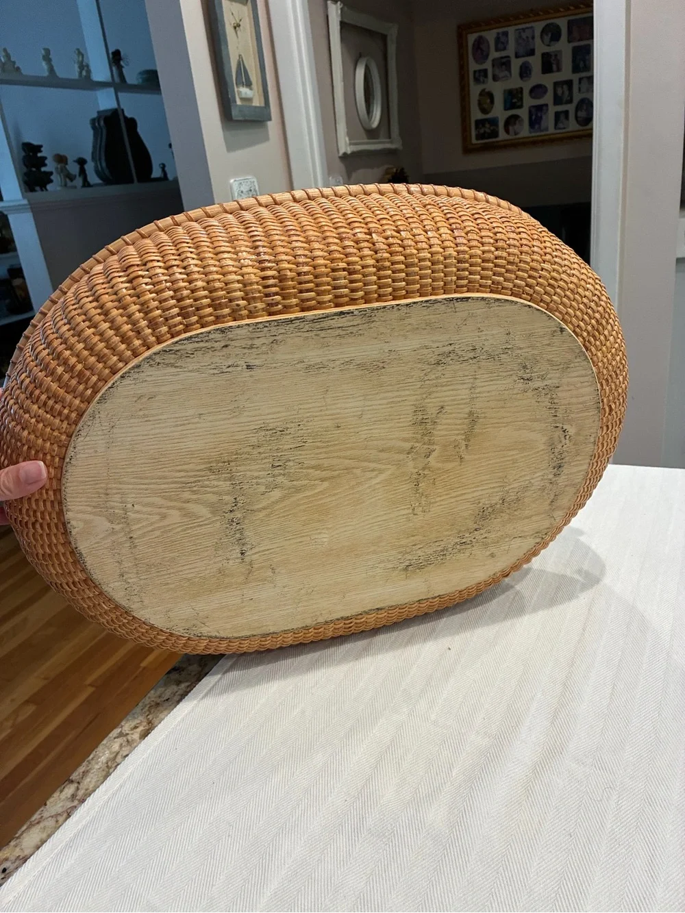 Vintage Nantucket Basket Large Oval Serving Tray with Handles and Wood Bottom